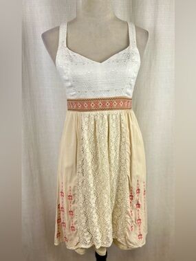 Flying Tomato White and Coral Embroidered Mini Dress